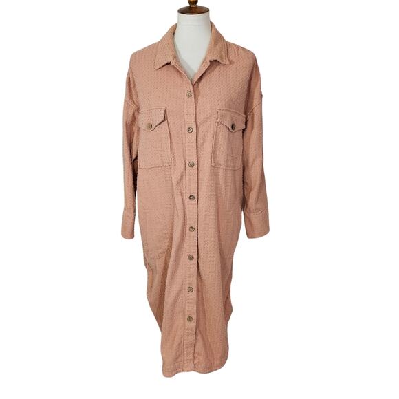 Free People Tan Long Button Down Shacket Dress - Picture 6 of 12